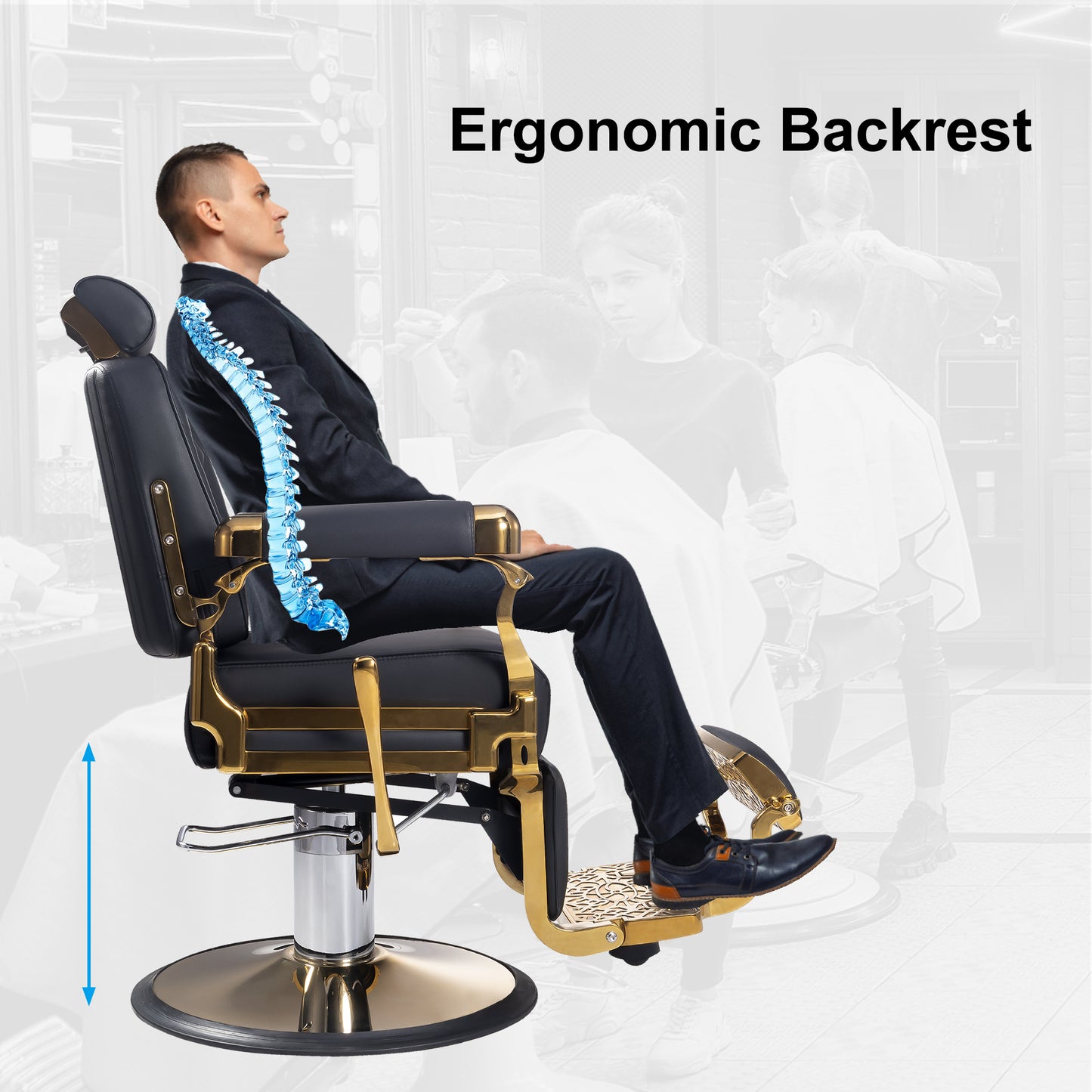 Heavy Duty Barber Chair, 700LB Hydraulic, 160° Recline The Founder 8817