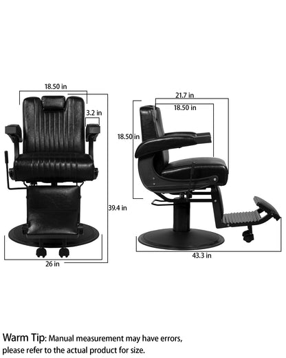 Heavy Duty Vintage Barber Chair The Onyx 8831