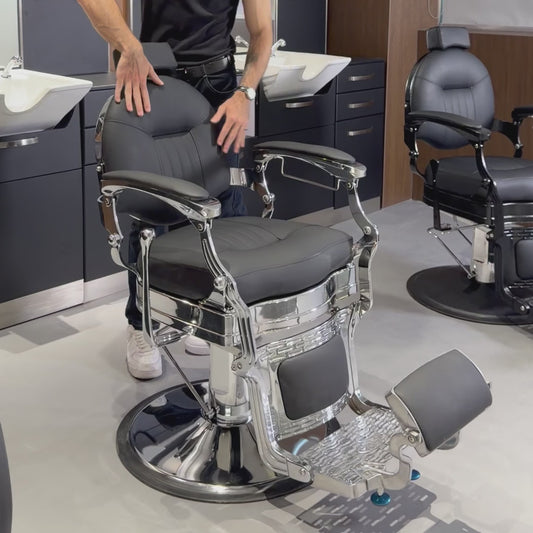 Modern Barber Chair, Stainless Steel, The Visionary 8829