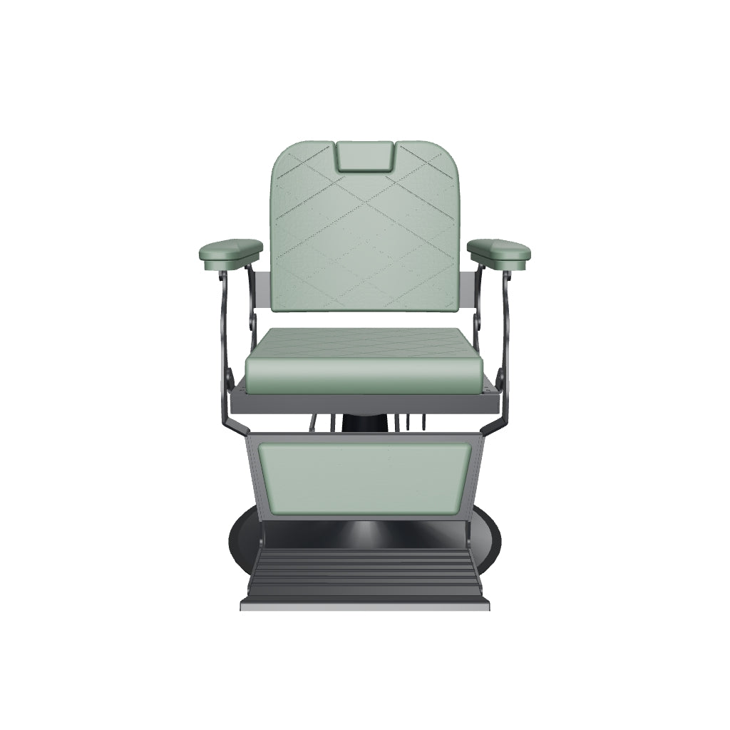 MYS The Alchemist 8821 barber chair in Green with black frame - interactive 3D view