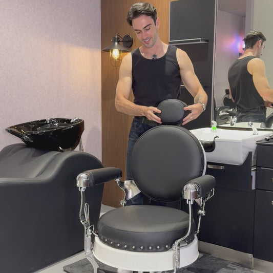 160° Reclining with Vintage Rivet Details Barber chair The Sterling 8828